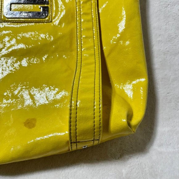 GUESS Large Tote Bag Bright Shiny Yellow with a Slight Water Stain - Fashionable - Picture 6 of 16